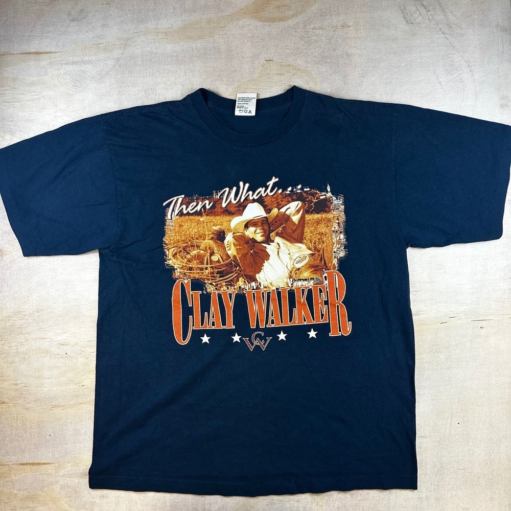 Vintage Clay Walker Then What Tour Shirt Navy Blue XL Alore Made in USA 90s Tee